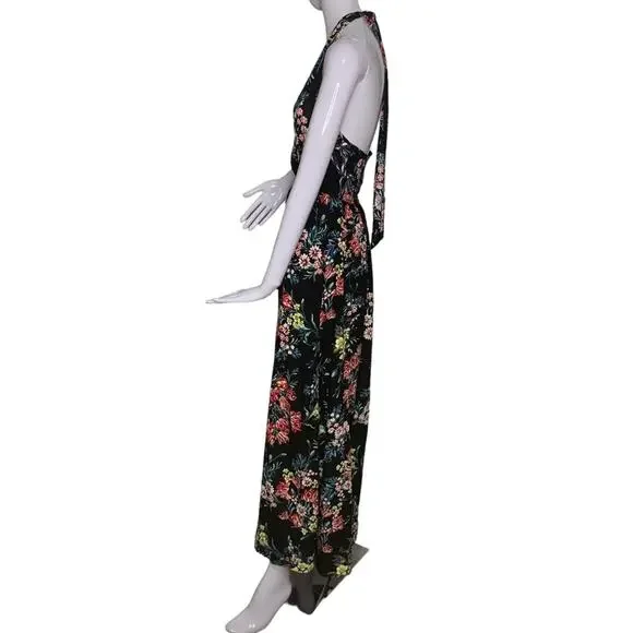 Halter V Neck Floral Party Split Maxi Romper Dress Size S - Picture 6 of 10